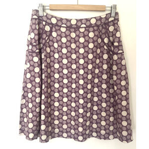 Boden Linen Midi Skirt Size 10 R Lavender Polka Dot Pockets